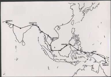 Map showing the route by which the cattle from Pakistan were brought to Port Moresby