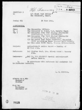 USS CHAUNCEY - AA Act Rep, 6/19/44, off Saipan Island, Marianas