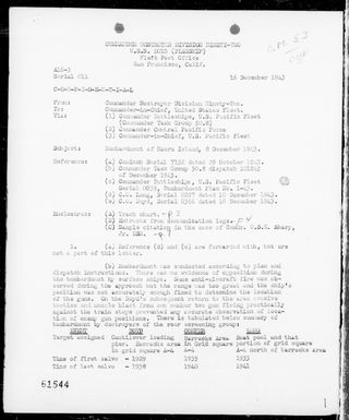 COMDESDIV 92 - Act Re, Bombardment of Nauru Is, 8 December 1943