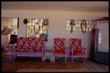Building interior with floral chairs