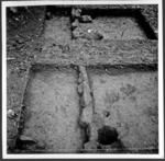 Squares G5-6, from above housewall, postholes drain. G-5 background. G-6 foreground