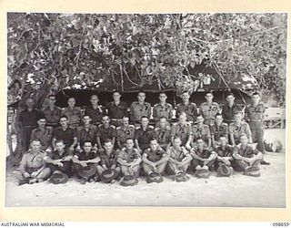 FAURO ISLAND, BOUGAINVILLE AREA. 1945-11-12. OFFICERS OF 7 INFANTRY BATTALION. (FOR IDENTIFICATION OF 31 NAMED PERSONNEL REFER TO PROVISIONAL CAPTION OR NAME INDEX.)