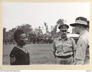 LAE AREA, NEW GUINEA, 1945-06-28. DURING HIS TOUR OF INSPECTION OF AUSTRALIAN TROOPS IN THE LAE AREA, HIS ROYAL HIGHNESS, THE DUKE OF GLOUCESTER, GOVERNOR-GENERAL OF AUSTRALIA (3) INSPECTED THE ..