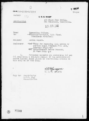 USS WASP - AA Act Rep, 6/19/44, Northwest of Guam, Marianas