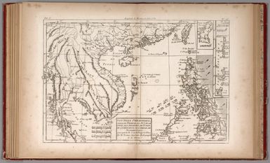 Les Isles Philippines, celle de Formose, Le Sud de La Chine, Les Royaumes de Tunkin de Cochinchine, De Camboge, de Slam des Laos; avec partie de ceux de Pegu et d'Ava. Par M. Bonne, Ingenieur, Hdrographe de la Marine. (on upper margin) Liv. V.: No. 23. (to accompany) Histoire Philosophique et Politique Des Establissements et Du Commerce Des Europeens Dans Les Deux Indes. (insets) Isle de Guam ; Isles Marianes.