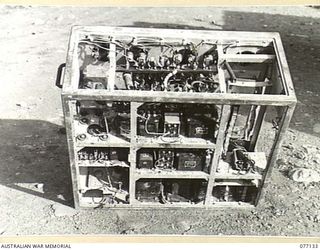 LAE AREA, NEW GUINEA. 1944-11-27. A CAPTURED JAPANESE RADIO TRANSMITTING SET IN THE MUSEUM OF THE ASSISTANT QUARTERMASTER GENERAL (E) 1ST AUSTRALIAN ARMY