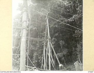 LAE, NEW GUINEA. 1944-09-08. A SECTION OF THE NEW SUSPENSION BRIDGE BEING BUILT OVER THE BUSU RIVER BY MEMBERS OF THE 20TH FIELD COMPANY