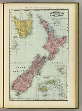 Rand, McNally & Co.'s indexed atlas of the world map of New Zealand, Tasmania, and the Fiji Islands. (with) Chatham Islands. (with) King Island. Copyright 1892, by Rand, McNally & Co. (Chicago, 1897)