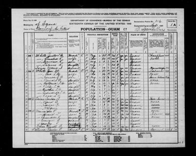 1940 Census Population Schedules - Guam - Agana County - ED 1-6