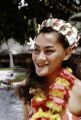 French Polynesia, woman wearing lei and flower crown in Papeete