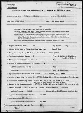 USS ST LOUIS - AA Act Rep, 6/15/44, Saipan-Tinian Area, Marianas