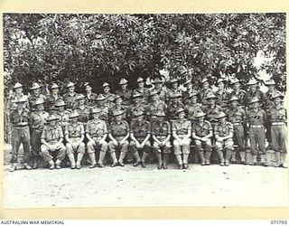 LAKONA, NEW GUINEA, 1944-03-29. SENIOR NON COMMISSIONED OFFICERS OF THE 30TH INFANTRY BATTALION, 8TH INFANTRY BRIGADE. LEFT TO RIGHT, BACK ROW: NX142219 SERGEANT (SGT) J. B. DOOLAN; WX13406 SGT R. ..