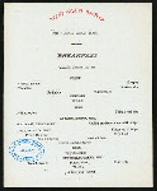 BREAKFAST [held by] TOYO KISEN KAISHA [at] EN ROUTE ABOARD HONG KONG MARU (SS)