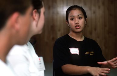 After successfully making it through the five-month quasi-military residential phase, Laura Higa has become a staff member of the Hawaii National Guard Youth Challenge Program. She also is currently attending college. She went from being a student at risk to being a program counselor. This federally funded program targets at-risk kids between 16 and 18 years old and tries to steer them away from trouble while they complete their high school requirements.(Published in AIRMAN Magazine May 1996 ) Exact Date Shot Unknown