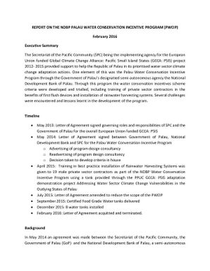 Report on the NDBP Palau water conservation incentive program (PWCIP)