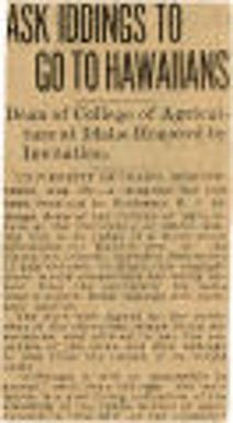 Ask Iddings To Go To Hawaiians. Northwest History. State History. Box 38. Universities and Colleges.