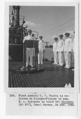 [Fleet Admiral Chester W. Nimitz During Change of Command Ceremony]