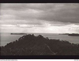 MOROBE, NEW GUINEA. 1943-08-13. THE HARBOUR, AS SEEN FROM THE BOFORS GUN STATION L3, OF THE 162ND AUSTRALIAN LIGHT ANTI-AIRCRAFT BATTERY