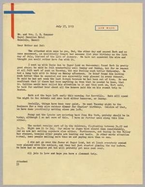 [Letter from Harris Leon Kempner to I. H. and Henrietta Leonora Kempner, July 17, 1953]