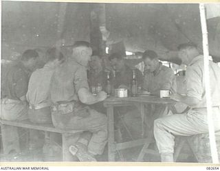 MILILAT, NEW GUINEA. 1944-10. THE OFFICERS' MESS, HQ 4 ARMOURED BRIGADE