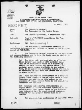 MARINES 4th DIV - 4th Tank Bn Rep of Marshall Islands Ops