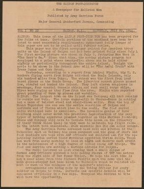 The Saipan Post-Dispatch (Saipan, Northern Mariana Islands), Vol. 1, No. 22, Ed. 1, Saturday, July 22, 1945