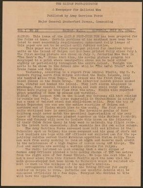 The Saipan Post-Dispatch (Saipan, Northern Mariana Islands), Vol. 1, No. 22, Ed. 1, Saturday, July 22, 1945