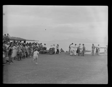 Welcoming reception for TEAL (Tasman Empire Airways Limited) passengers, Papeete, Tahiti