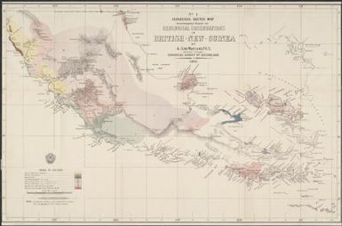 Geological sketch map to accompany report on Geological observations in British New Guinea by A. Gibb Maitland, F.G.S., Assistant Geologist, Geological Survey of Queensland / Surveyor General's Office, Brisbane, Queensland ; Printed at the Govt. Engraving & Lithographic Office, Brisbane, Queensland ; W. Knight, Govt. Engraver