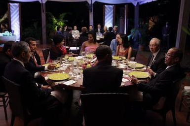 Barack Obama and Michelle Obama attend the Leaders Dinner at the APEC summit in Honolulu, Hawaii, November 12, 2011
