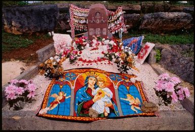 Close-up of a decorated grave,Tonga