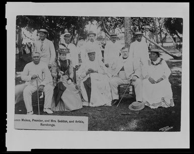 Creator unknown: Queen Makea, Premier, and Mrs Seddon, and Arikis, Rarotonga