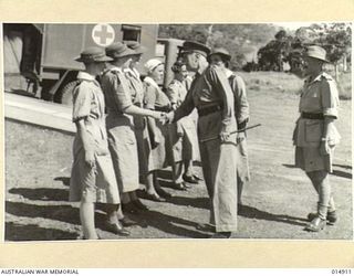 NEW GUINEA: GOVERNOR-GENERAL, LORD GOWRIE, VISITS NEW GUINEA. LORD GOWRIE MEETS AUSTRALIAN NURSING SISTERS AT AN AUSTRALIAN GENERAL HOSPITAL IN NEW GUINEA