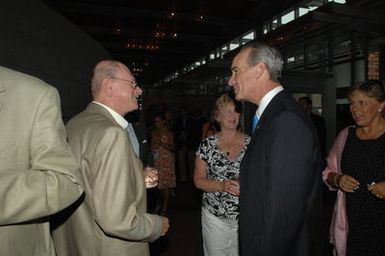 [Assignment: 48-DPA-07-13-08_SOI_K_Philly_Rec] Reception at Independence National Historical Park for attendees at the National Governors Association Centennial Meeting in Philadelphia, Pennsylvania. Secretary Dirk Kempthorne [and Independence National Historical Park Deputy Superintendent Darla Sidles delivered official remarks; and the Secretary conversed with fellow NGA attendees, among them Pennsylvanina Governor Edward Rendell, Vermont Governor James Douglas, Wyoming Governor Dave Freudenthal, Guam Governor Felix Camacho, former Tennessee Governor Don Sundquist, and former Michigan Governor John Engler.] [48-DPA-07-13-08_SOI_K_Philly_Rec_IOD_9285.JPG]