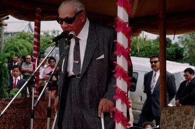 King Taufa'ahau Tupou IV, sovereign of the Kingdom of Tonga, addressing his people at the dedication of new Grey Lynn church