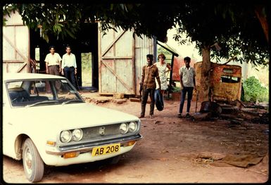 Repairing a tyre, Fiji, 1971