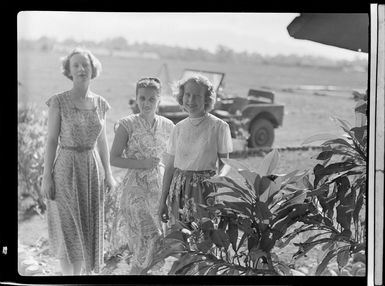 Qantas Lae office staff, Miss A Armitige, Miss J Voysey and Miss M Walker, Papua New Guinea