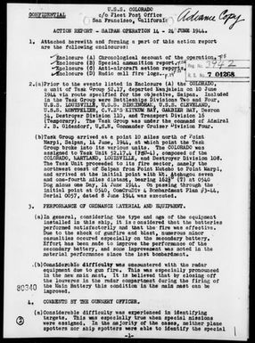 USS COLORADO - Report of Ops Period 6/14-24/44 Invasion of Saipan Is, Marianas