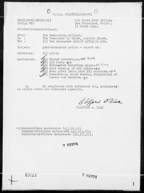 USS STADTFELD - A/S Act Rep, 3/7/44, off the Marshall Islands