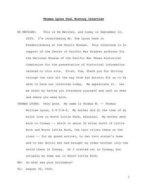 Oral History Interview with Thomas Lyons, September 12, 2009