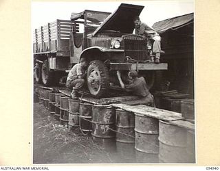 CAPE WOM, WEWAK AREA, NEW GUINEA. 1945-08-07. A 1-1/2 TON GENERAL MOTOR CORPORATION VEHICLE AT THE AUSTRALIAN ARMY SERVICE CORPS WORKSHOP, HEADQUARTERS COMMAND, AUSTRALIAN ARMY SERVICE CORPS, 6 ..