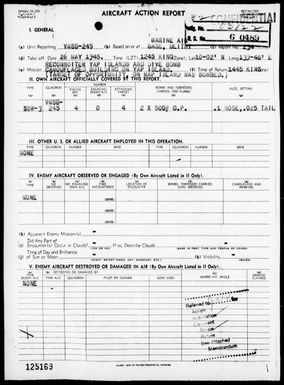 VMSB-245 - ACA rep #234 - Reconnaissance, bombing & strafing targets in the Yap Area, Carolines on 5/26/1945