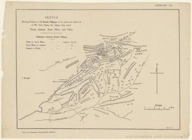 Sketch shewing positions of the Kuefa villages to the north and north-west of Mt. Yule, Papua, the villages being named Kuefa, Aumeri, Auva Mure, and Oikia (27)