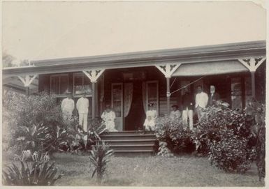 Ariki Makea Takau, Pa Ariki, Reverend and Mrs Hutchins, and others. From the album: Cook Islands