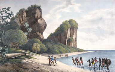 [Sainson, Louis Auguste de] b. 1801 :[Vue de la plage de Tikopia / De Sainson pinx. ; J Arago lith]. - [Paris ; Tastu, 1833]