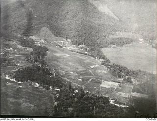 New Guinea. C. 1937. Aerial view of pre-World War II airfield in New Guinea - possibly Wau