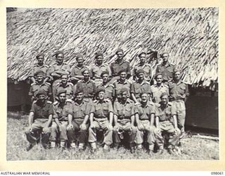 TOROKINA, BOUGAINVILLE, 1945-10-15. OFFICERS OF 2/11 FIELD REGIMENT. THIS UNIT HAS GIVEN EXCELLENT SERVICE THROUGHOUT THE BOUGAINVILLE CAMPAIGN. (FOR IDENTIFICATION OF 22 NAMED PERSONNEL REFER TO ..