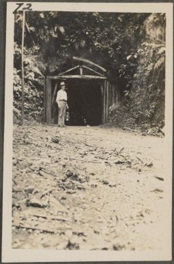 Entrance to a tunnel through a mountain, New Britain Island, Papua New Guinea, approximately 1916