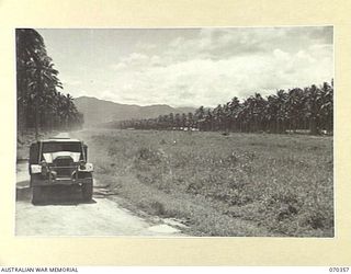 MILNE BAY, NEW GUINEA, 1944-02-10. NO. 2 THE DUMMY STRIP AT HEADQUARTERS MILNE BAY BASE SUB AREA, CLEARED IN 1942 FROM A LARGE PORTION ON THIS COCONUT PLANTATION. THE DEFEAT OF THE JAPANESE ..