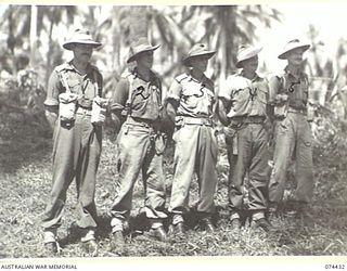 MADANG, NEW GUINEA. 1944-07-01. OFFICERS OF B COMPANY, 24TH INFANTRY BATTALION. IDENTIFIED PERSONNEL ARE:- NX1300 LIEUTENANT F.P. CONNOR (1); NX139401 LIEUTENANT W.L.G. TARRAN (2); NX146860 CAPTAIN ..